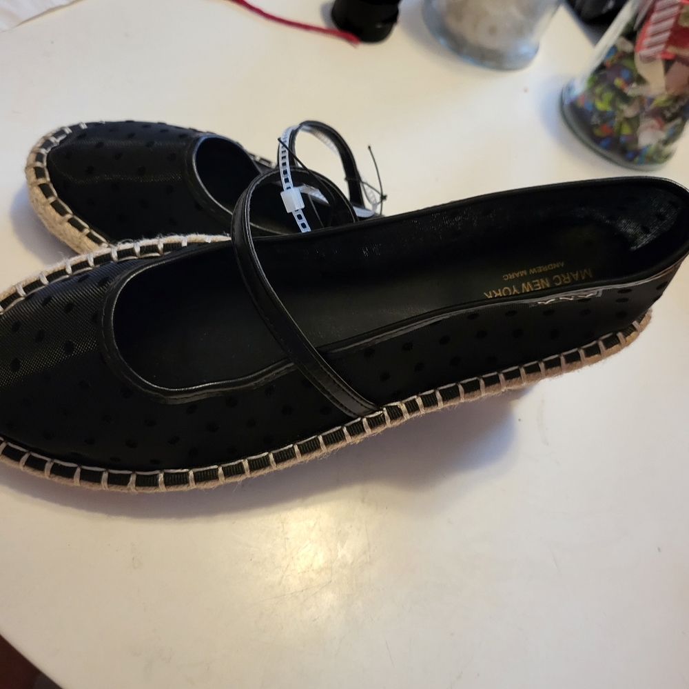 Marc New York Black Mary Jane Mesh Polka Dot Ballet Flats 9.5